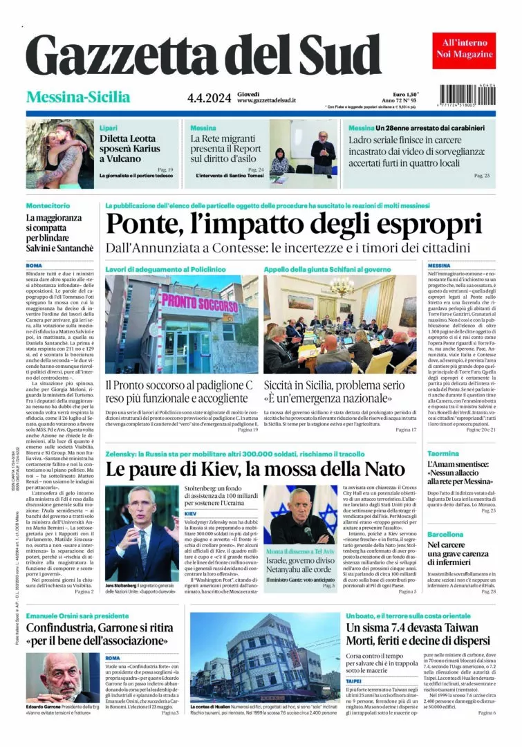 Prima-pagina-gazzetta-del-sud-messina-edizione-di-oggi-04-04-2024