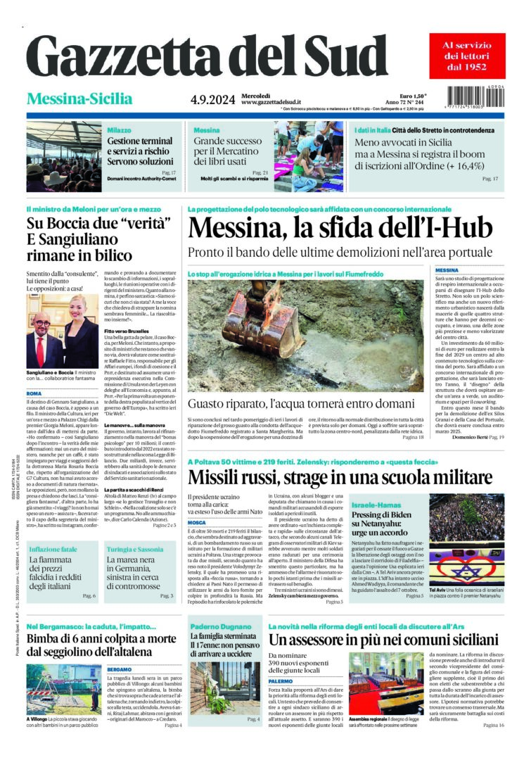 Prima-pagina-gazzetta-del-sud-messina-edizione-di-oggi-04-09-2024