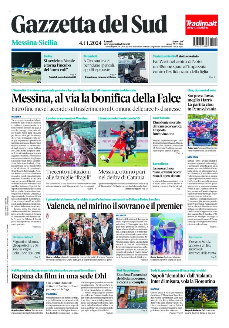 Prima-pagina-gazzetta-del-sud-messina-edizione-di-oggi-04-11-2024