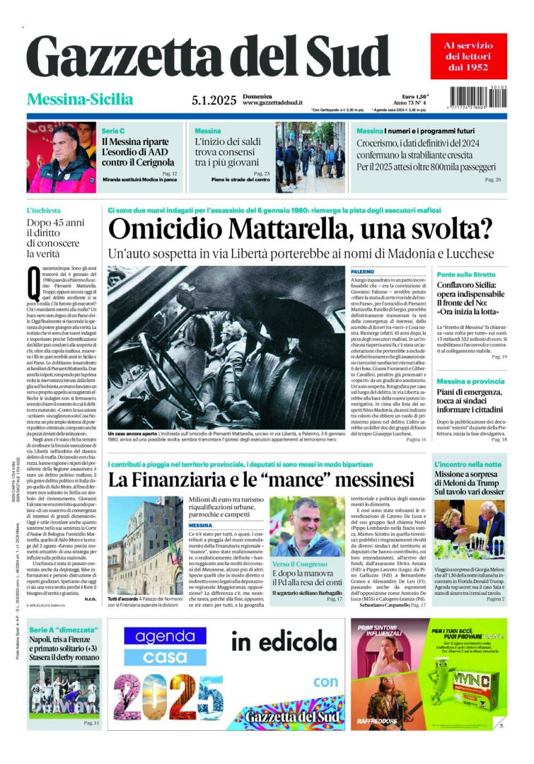 Prima-pagina-gazzetta-del-sud-messina-edizione-di-oggi-05-01-2025