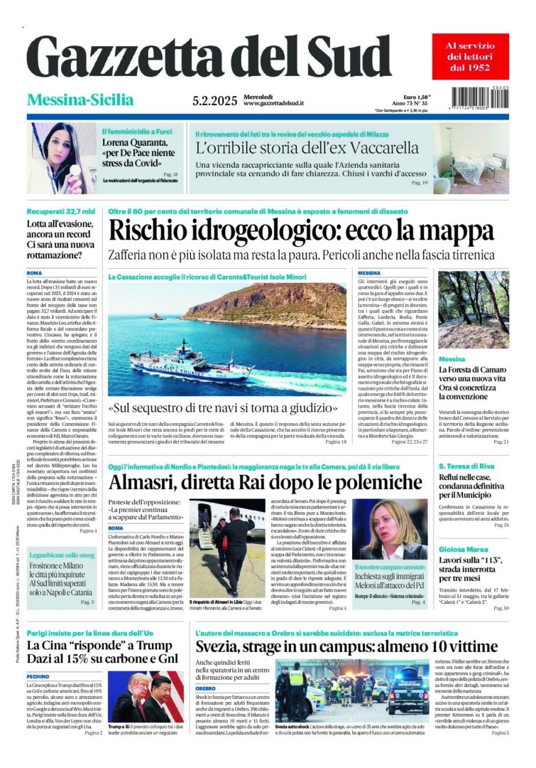 Prima-pagina-gazzetta-del-sud-messina-edizione-di-oggi-05-02-2025