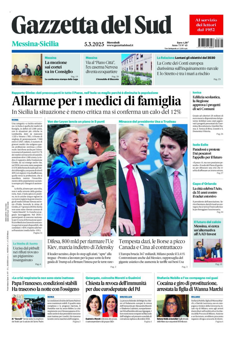 Prima-pagina-gazzetta-del-sud-messina-edizione-di-oggi-05-03-2025