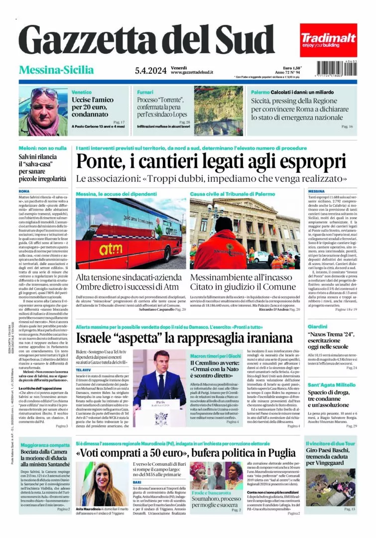 Prima-pagina-gazzetta-del-sud-messina-edizione-di-oggi-05-04-2024