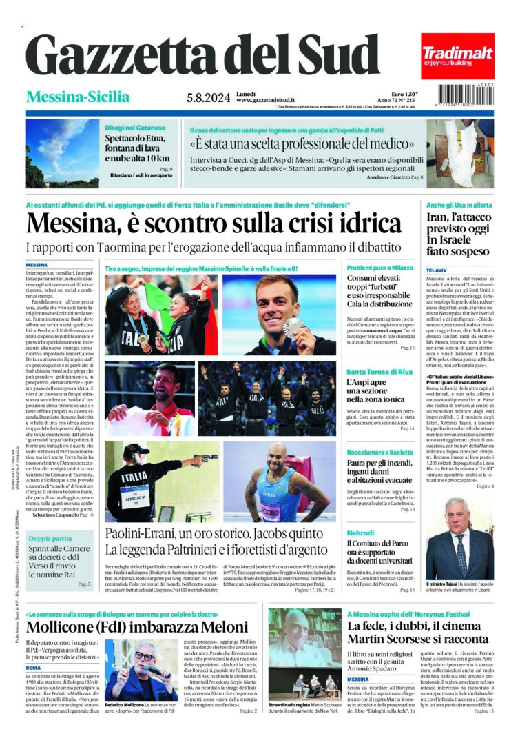 Prima-pagina-gazzetta-del-sud-messina-edizione-di-oggi-05-08-2024