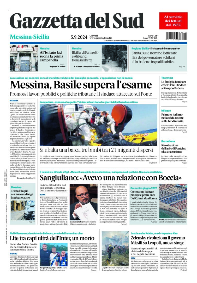 Prima-pagina-gazzetta-del-sud-messina-edizione-di-oggi-05-09-2024