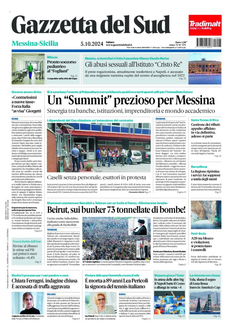 Prima-pagina-gazzetta-del-sud-messina-edizione-di-oggi-05-10-2024