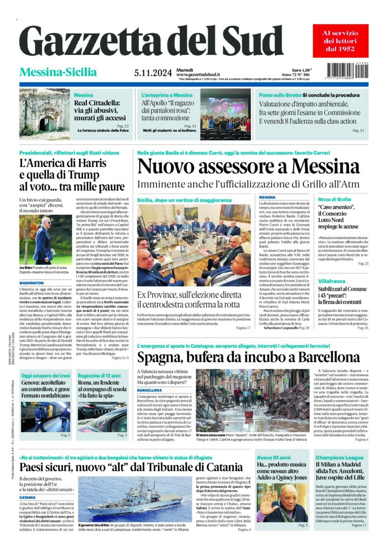 Prima-pagina-gazzetta-del-sud-messina-edizione-di-oggi-05-11-2024