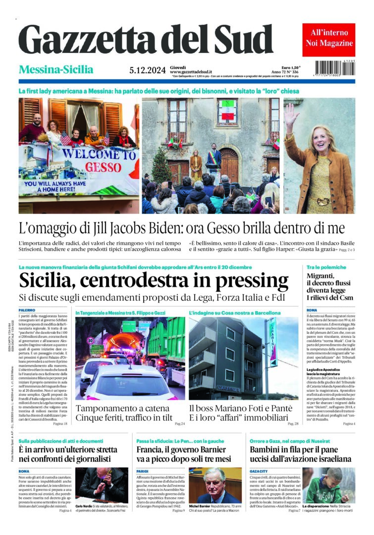 Prima-pagina-gazzetta-del-sud-messina-edizione-di-oggi-05-12-2024