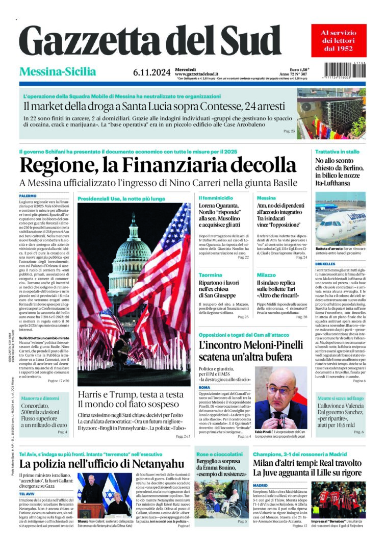 Prima-pagina-gazzetta-del-sud-messina-edizione-di-oggi-06-11-2024