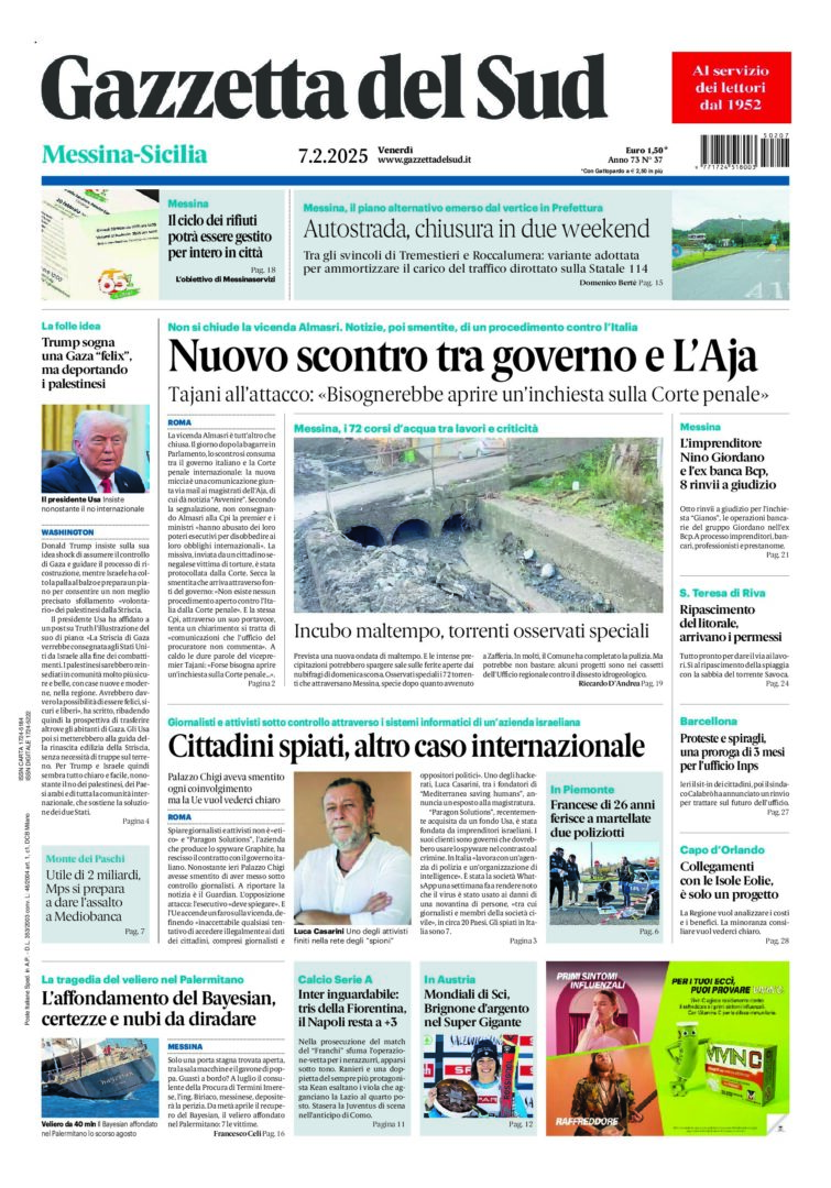 Prima-pagina-gazzetta-del-sud-messina-edizione-di-oggi-07-02-2025