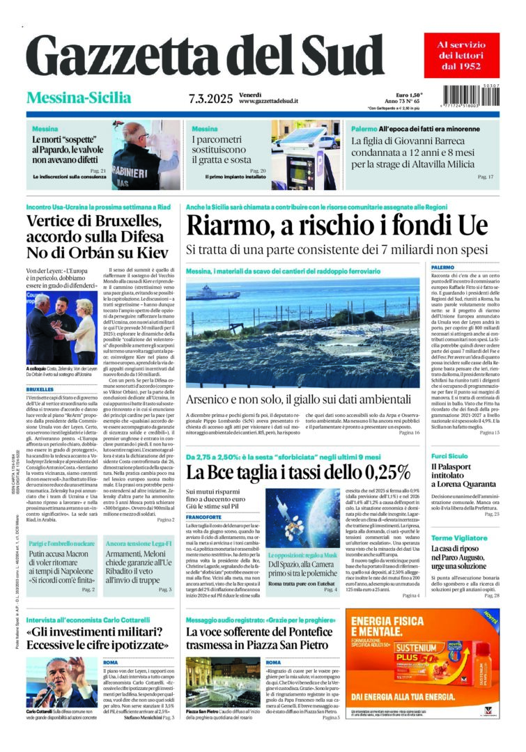 Prima-pagina-gazzetta-del-sud-messina-edizione-di-oggi-07-03-2025