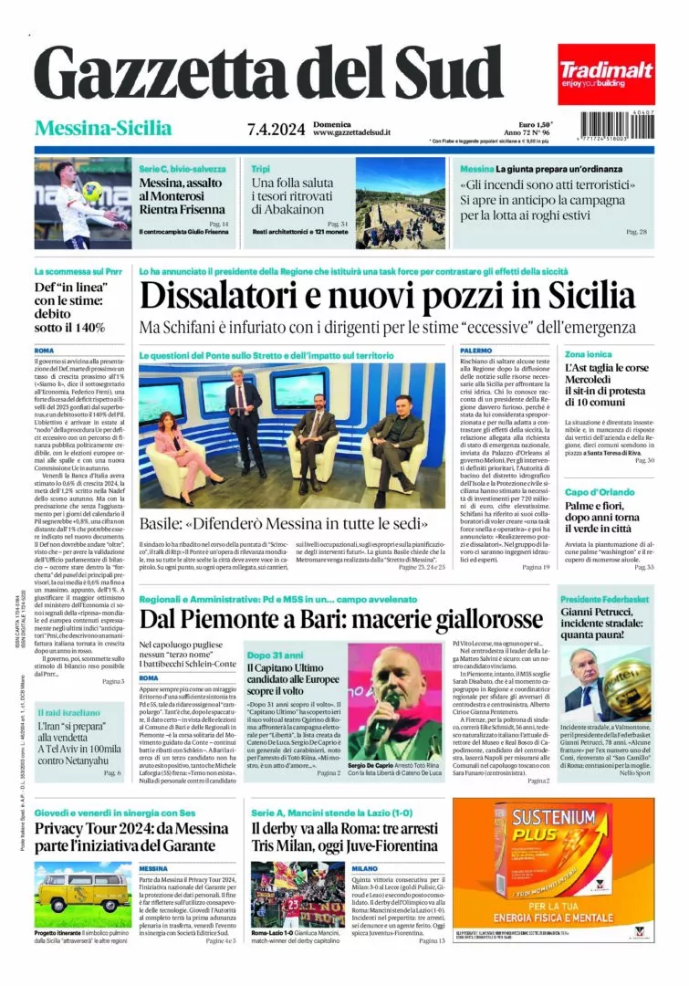 Prima-pagina-gazzetta-del-sud-messina-edizione-di-oggi-07-04-2024