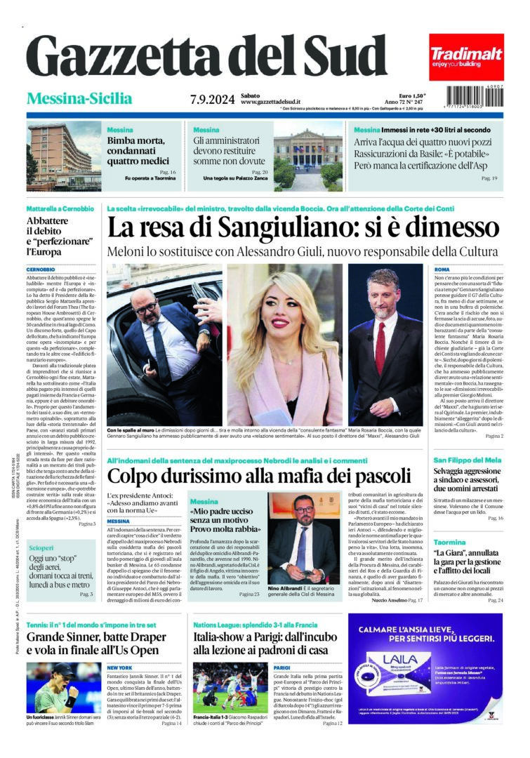 Prima-pagina-gazzetta-del-sud-messina-edizione-di-oggi-07-09-2024