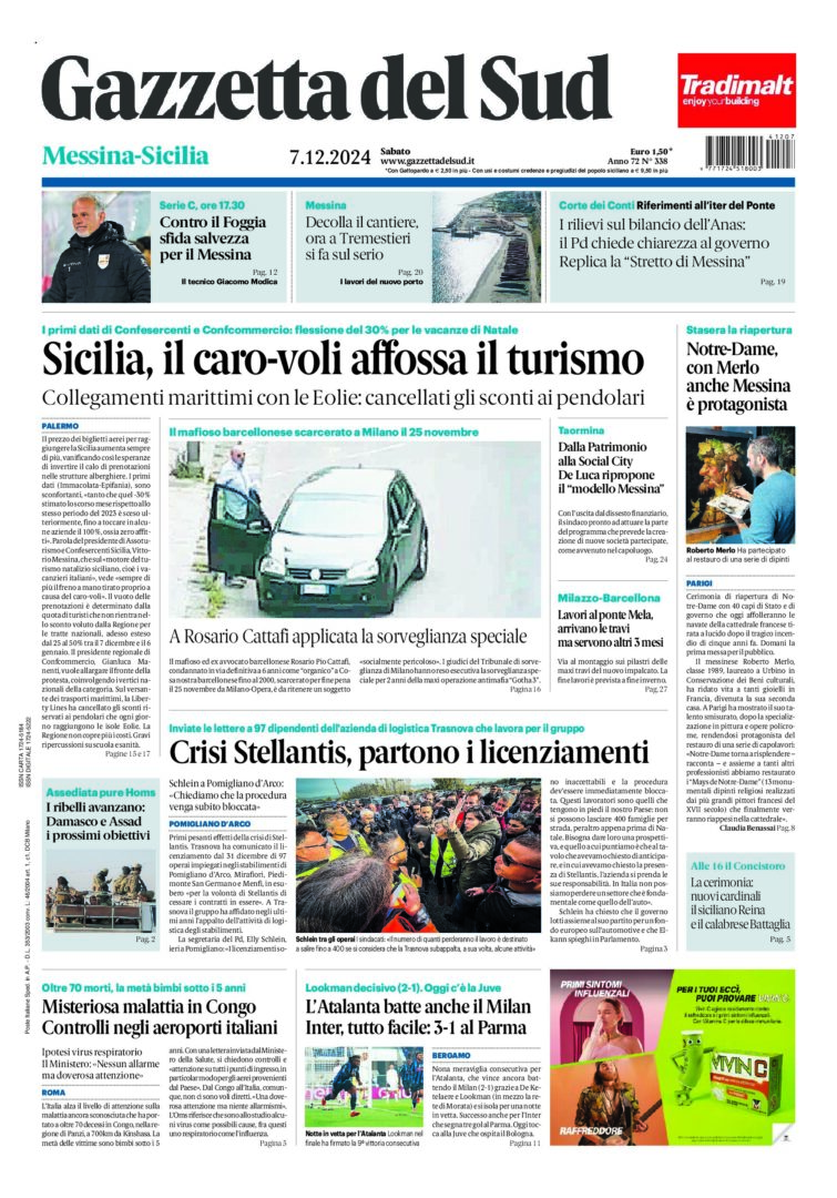 Prima-pagina-gazzetta-del-sud-messina-edizione-di-oggi-07-12-2024