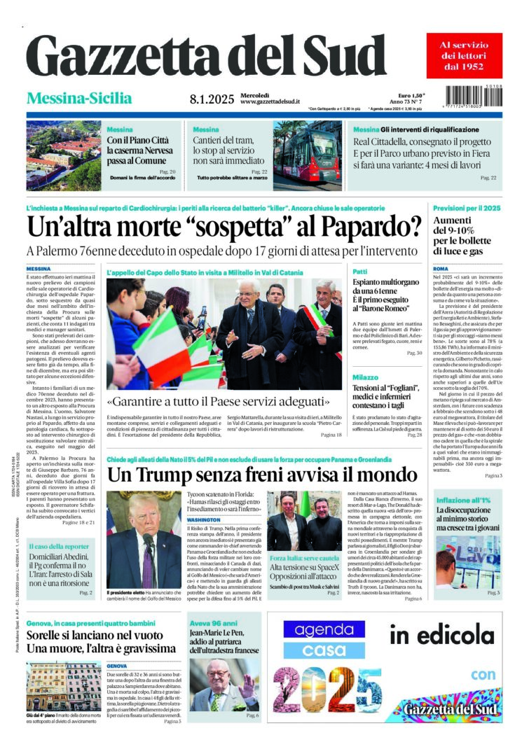 Prima-pagina-gazzetta-del-sud-messina-edizione-di-oggi-08-01-2025