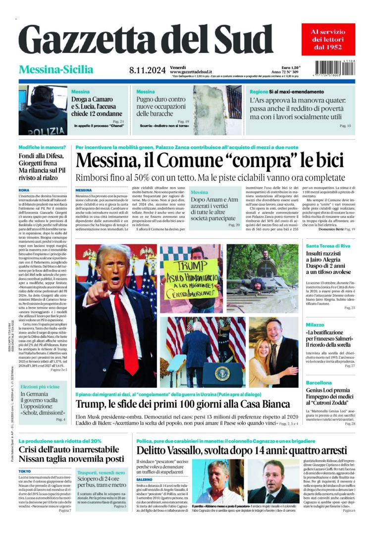 Prima-pagina-gazzetta-del-sud-messina-edizione-di-oggi-08-11-2024