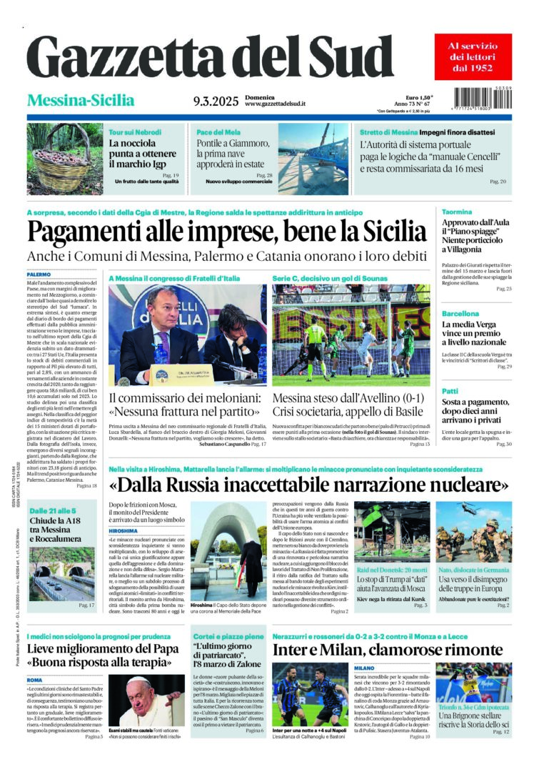 Prima-pagina-gazzetta-del-sud-messina-edizione-di-oggi-09-03-2025