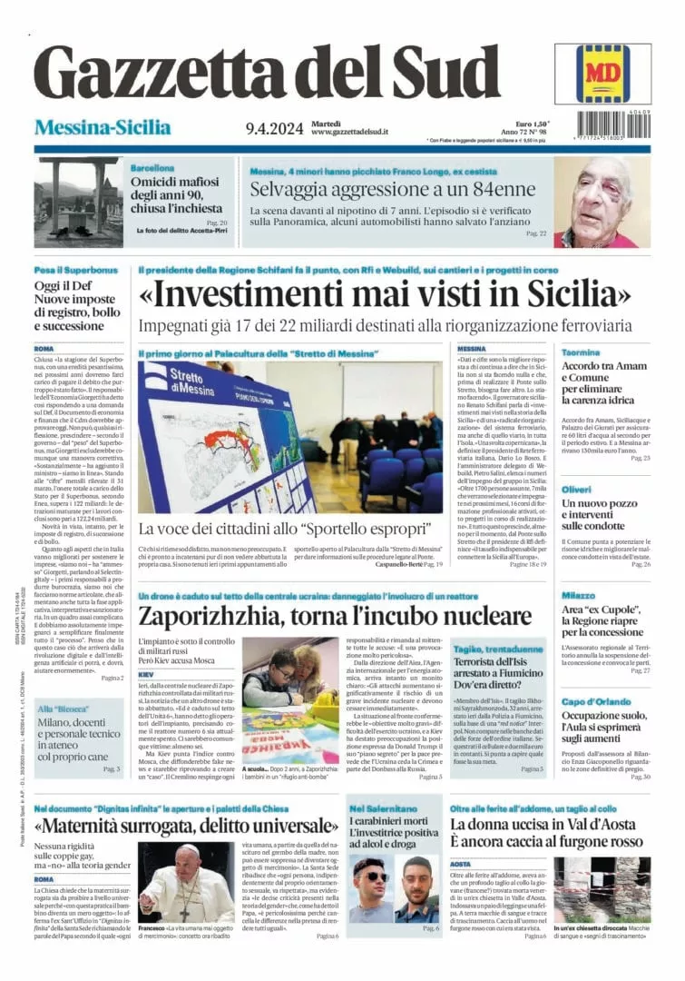 Prima-pagina-gazzetta-del-sud-messina-edizione-di-oggi-15-04-2024