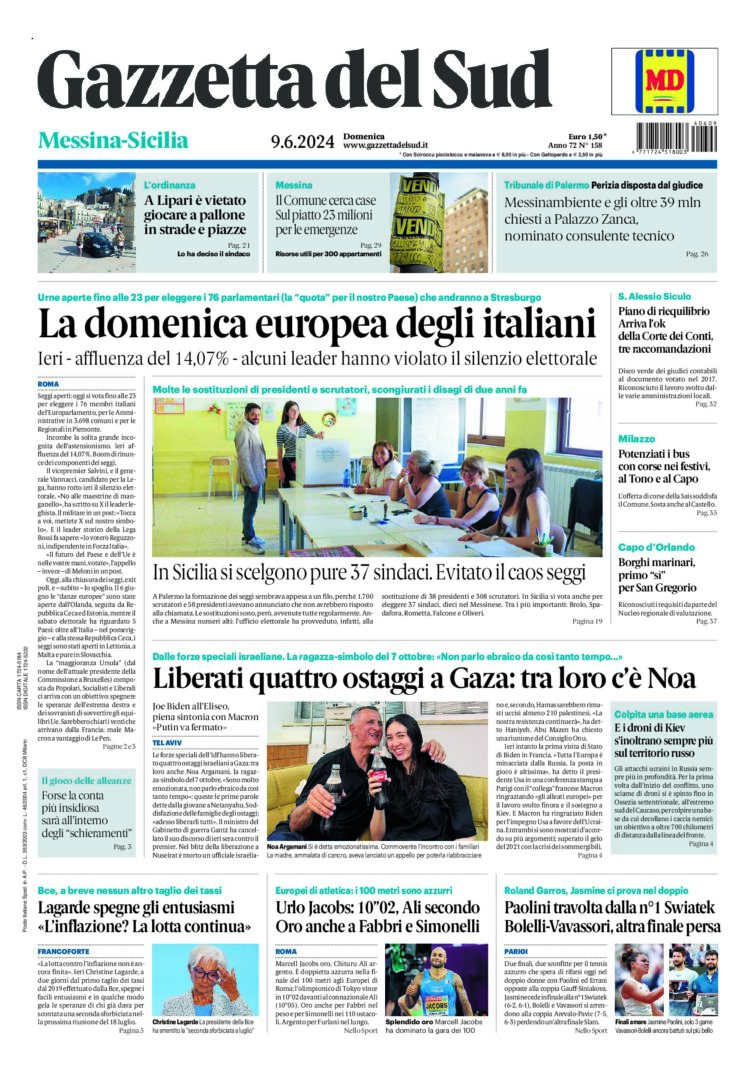 Prima-pagina-gazzetta-del-sud-messina-edizione-di-oggi-09-06-2024