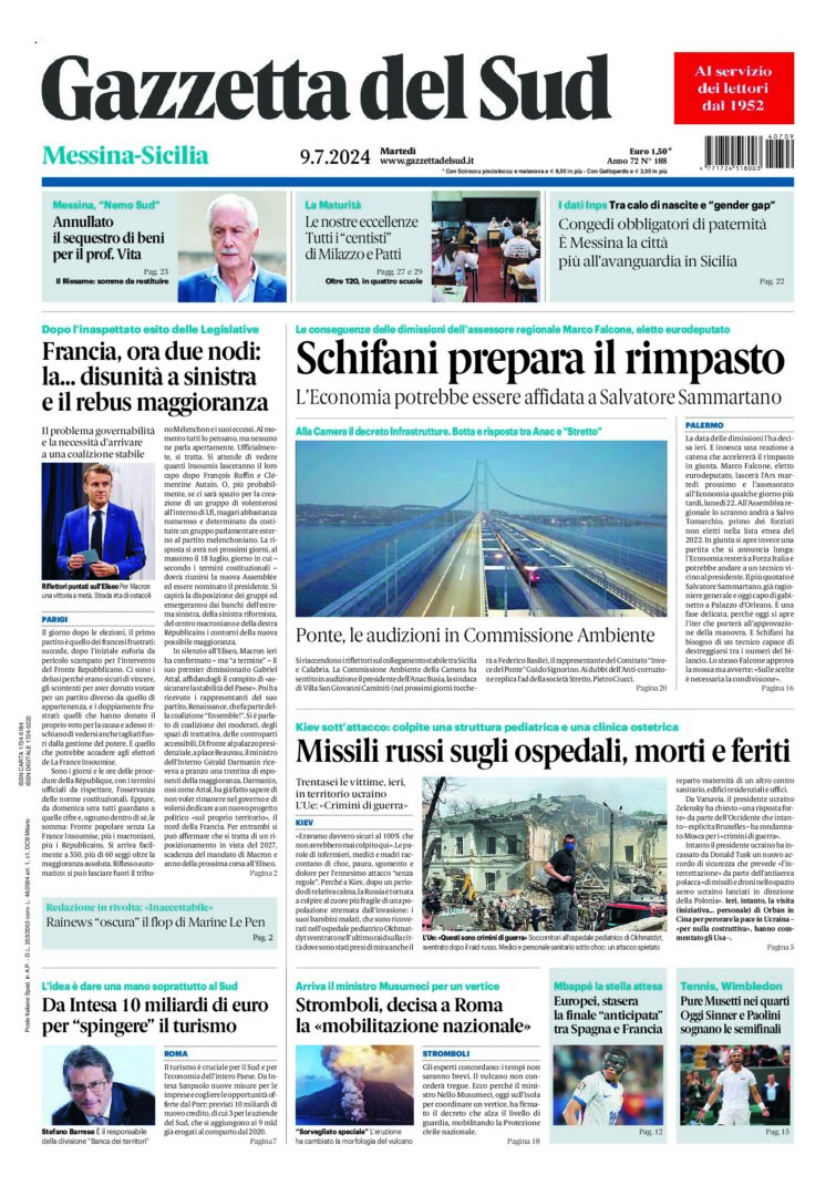 Prima-pagina-gazzetta-del-sud-messina-edizione-di-oggi-09-07-2024