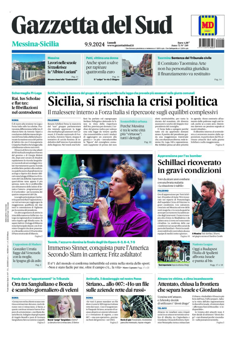 Prima-pagina-gazzetta-del-sud-messina-edizione-di-oggi-09-09-2024