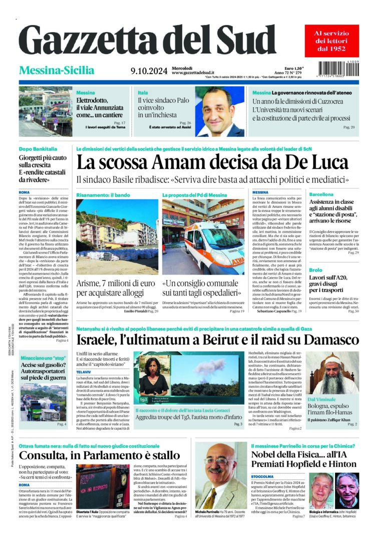 Prima-pagina-gazzetta-del-sud-messina-edizione-di-oggi-09-10-2024