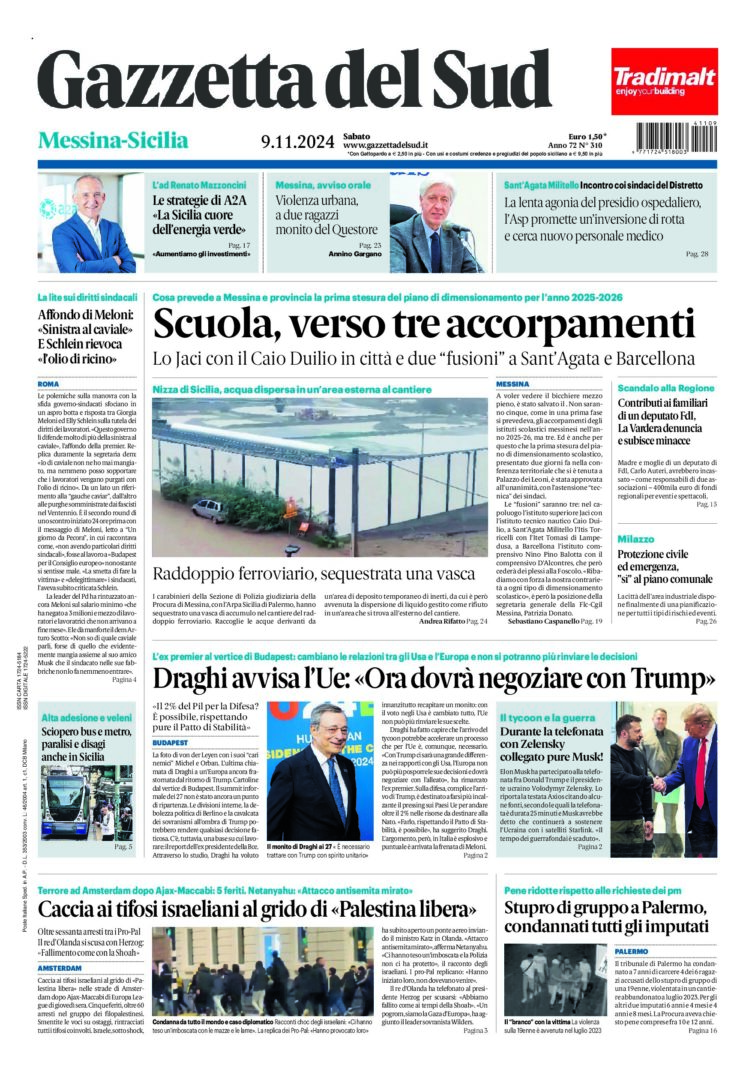 Prima-pagina-gazzetta-del-sud-messina-edizione-di-oggi-09-11-2024