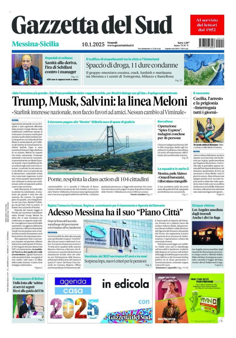 Prima-pagina-gazzetta-del-sud-messina-edizione-di-oggi-10-01-2025