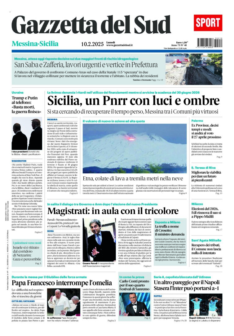 Prima-pagina-gazzetta-del-sud-messina-edizione-di-oggi-10-02-2025