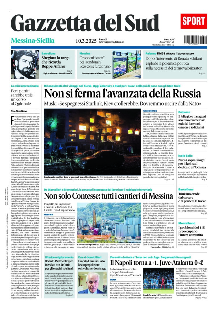 Prima-pagina-gazzetta-del-sud-messina-edizione-di-oggi-10-03-2025