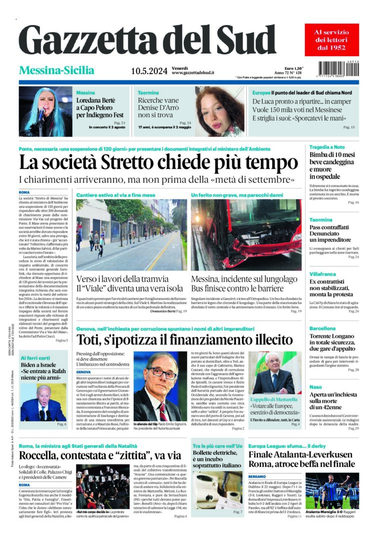 Prima-pagina-gazzetta-del-sud-messina-edizione-di-oggi-10-05-2024