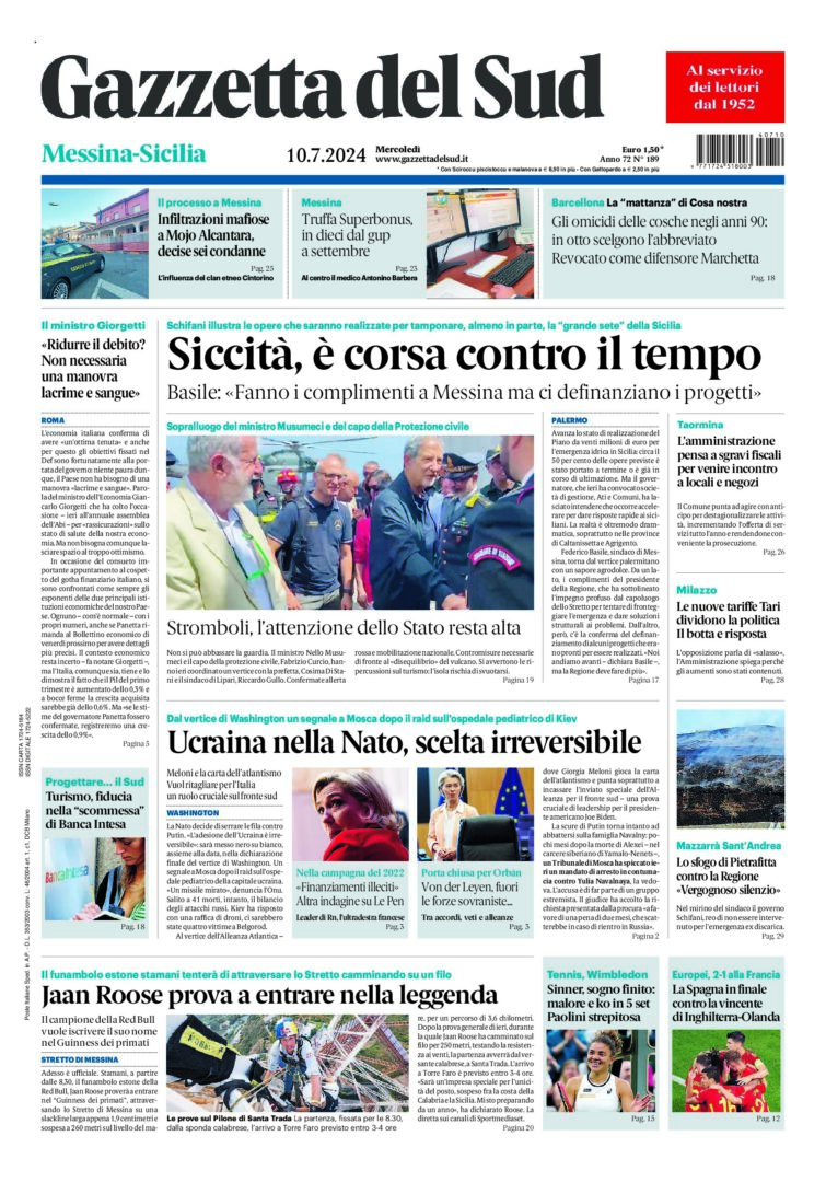 Prima-pagina-gazzetta-del-sud-messina-edizione-di-oggi-10-07-2024