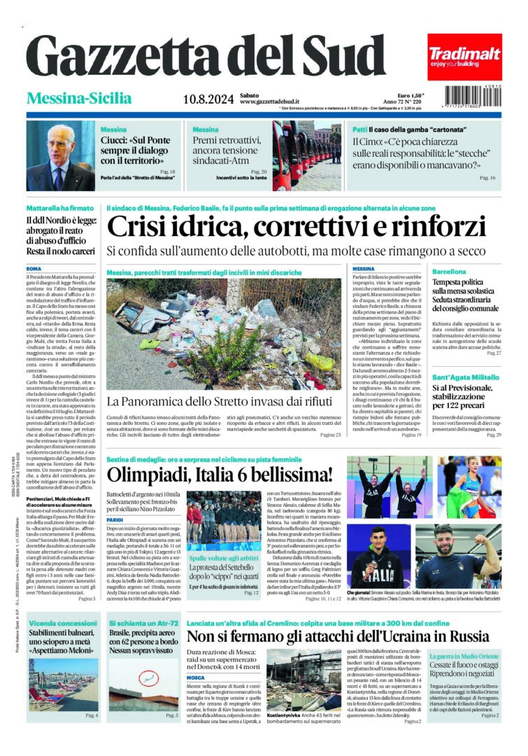 Prima-pagina-gazzetta-del-sud-messina-edizione-di-oggi-10-08-2024