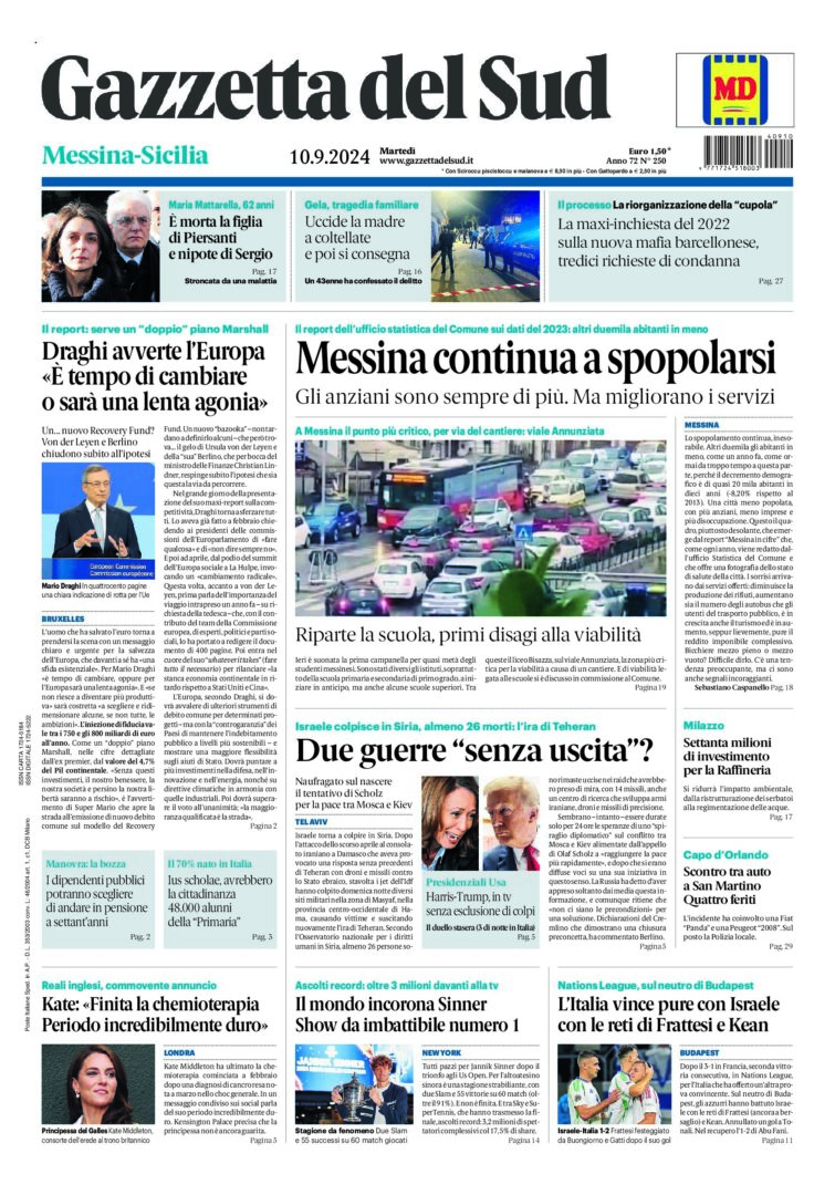 Prima-pagina-gazzetta-del-sud-messina-edizione-di-oggi-10-09-2024