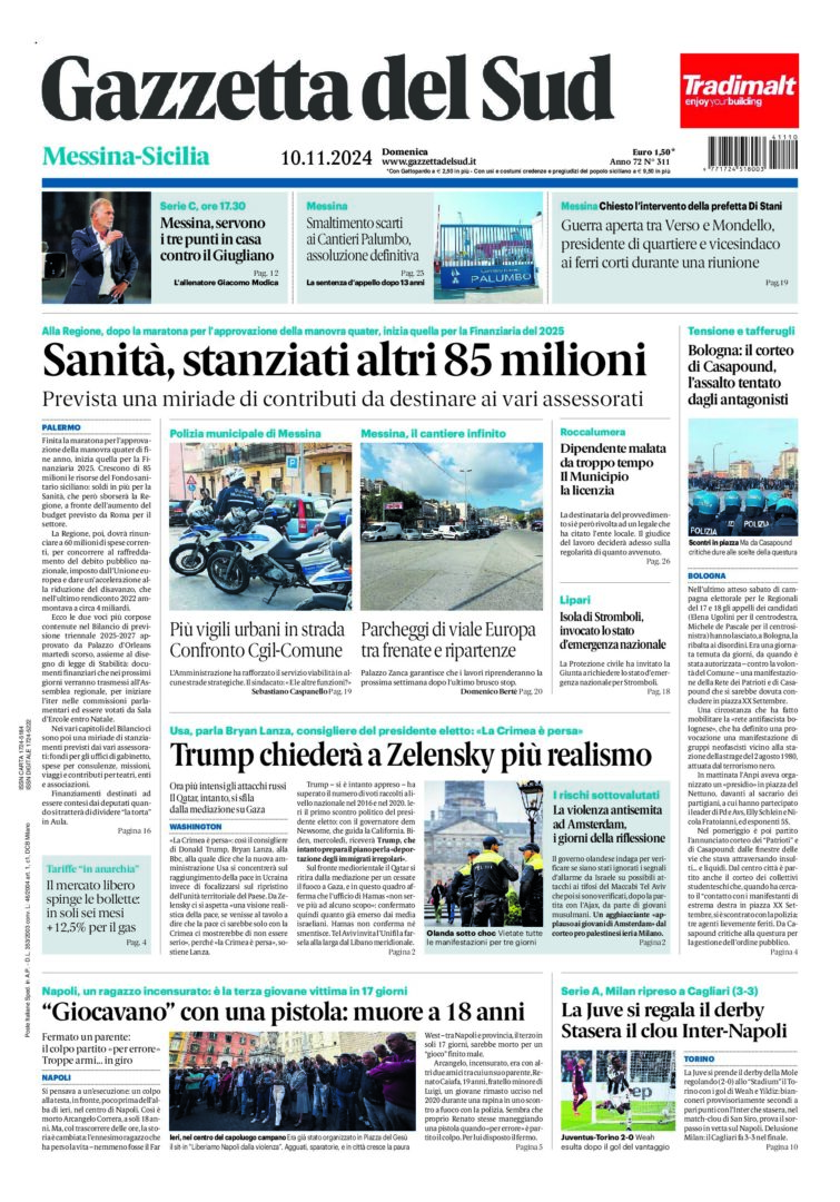 Prima-pagina-gazzetta-del-sud-messina-edizione-di-oggi-10-11-2024