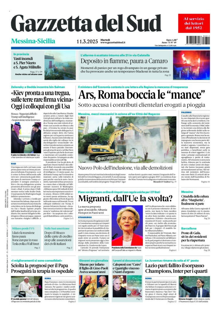 Prima-pagina-gazzetta-del-sud-messina-edizione-di-oggi-11-03-2025