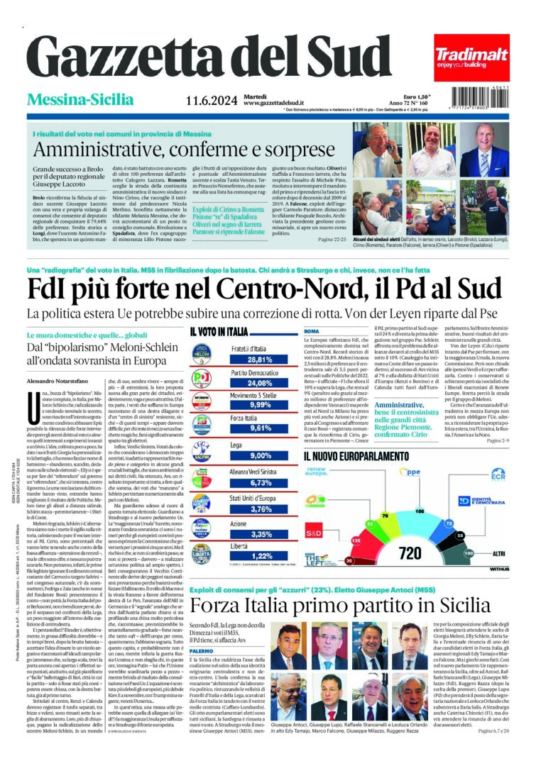 Prima-pagina-gazzetta-del-sud-messina-edizione-di-oggi-11-06-2024