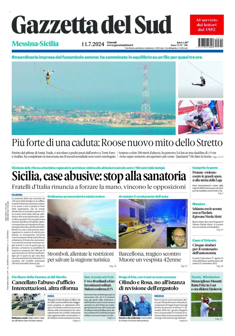 Prima-pagina-gazzetta-del-sud-messina-edizione-di-oggi-11-07-2024