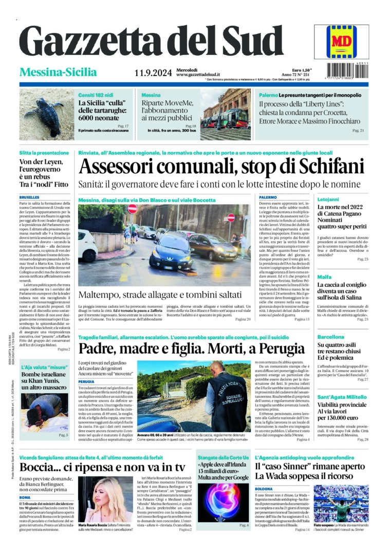 Prima-pagina-gazzetta-del-sud-messina-edizione-di-oggi-11-09-2024