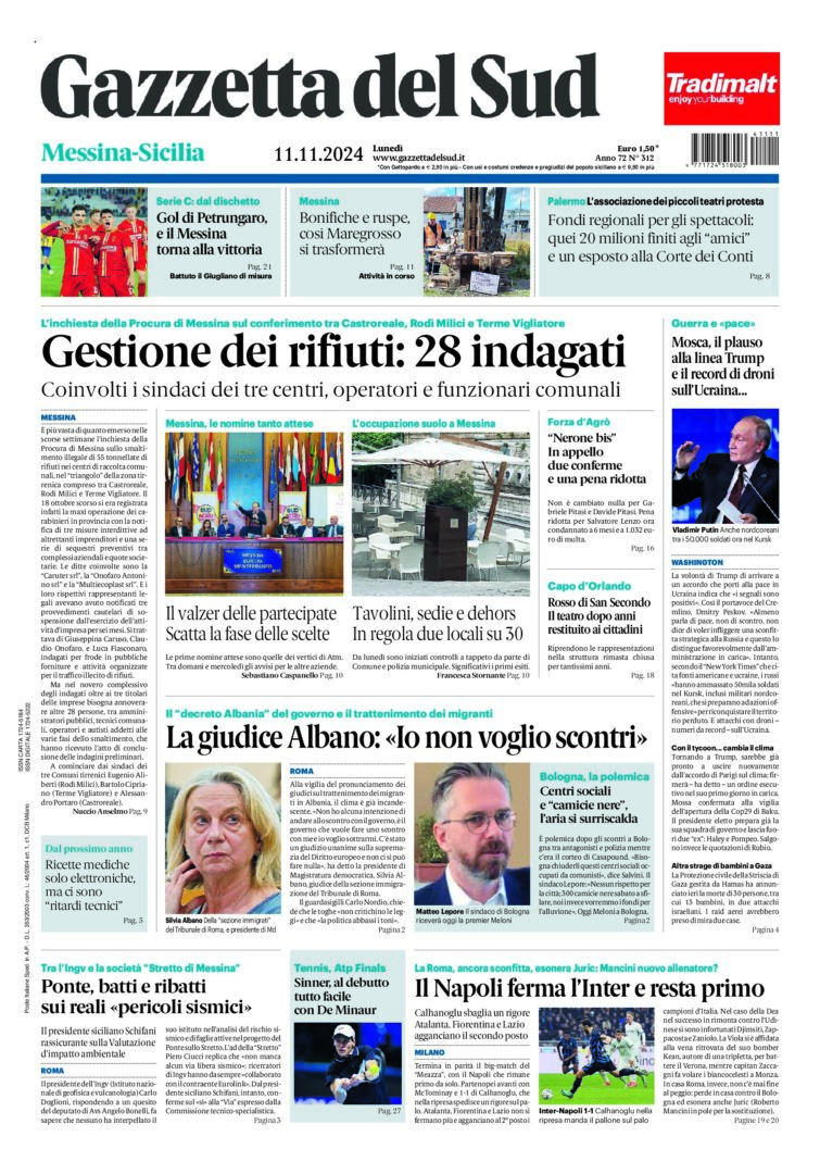 Prima-pagina-gazzetta-del-sud-messina-edizione-di-oggi-11-11-2024