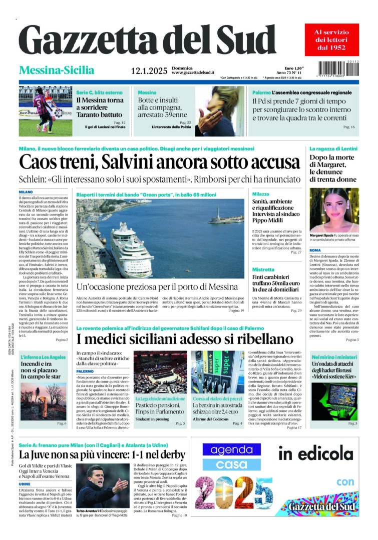 Prima-pagina-gazzetta-del-sud-messina-edizione-di-oggi-12-01-2025