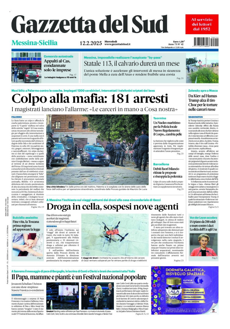 Prima-pagina-gazzetta-del-sud-messina-edizione-di-oggi-12-02-2025