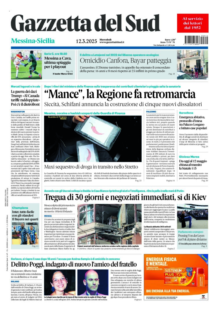 Prima-pagina-gazzetta-del-sud-messina-edizione-di-oggi-12-03-2025