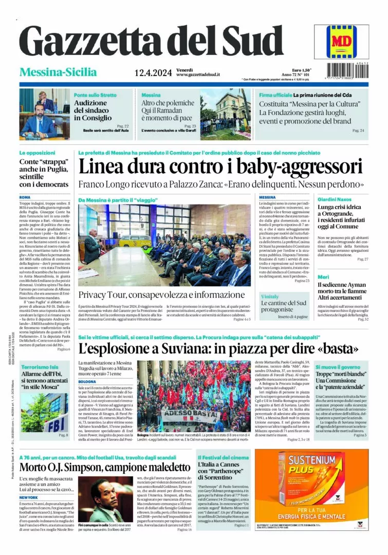 Prima-pagina-gazzetta-del-sud-messina-edizione-di-oggi-12-04-2024