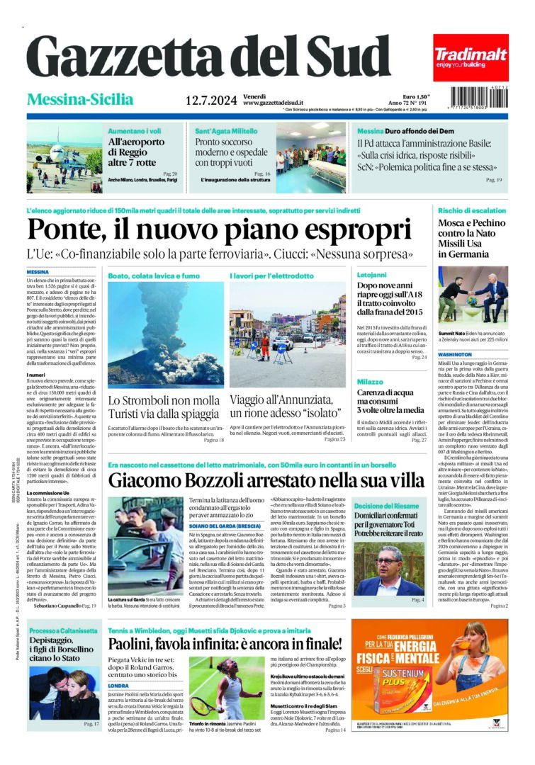 Prima-pagina-gazzetta-del-sud-messina-edizione-di-oggi-12-07-2024