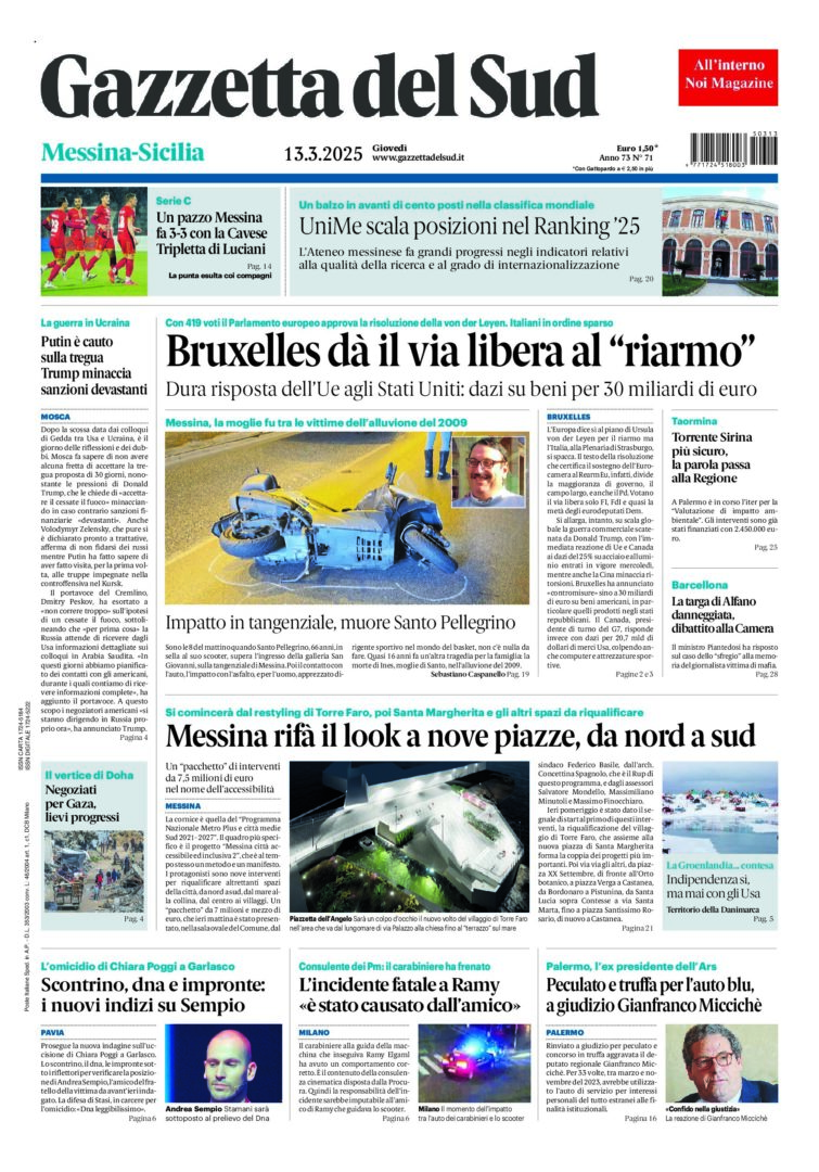 Prima-pagina-gazzetta-del-sud-messina-edizione-di-oggi-13-03-2025