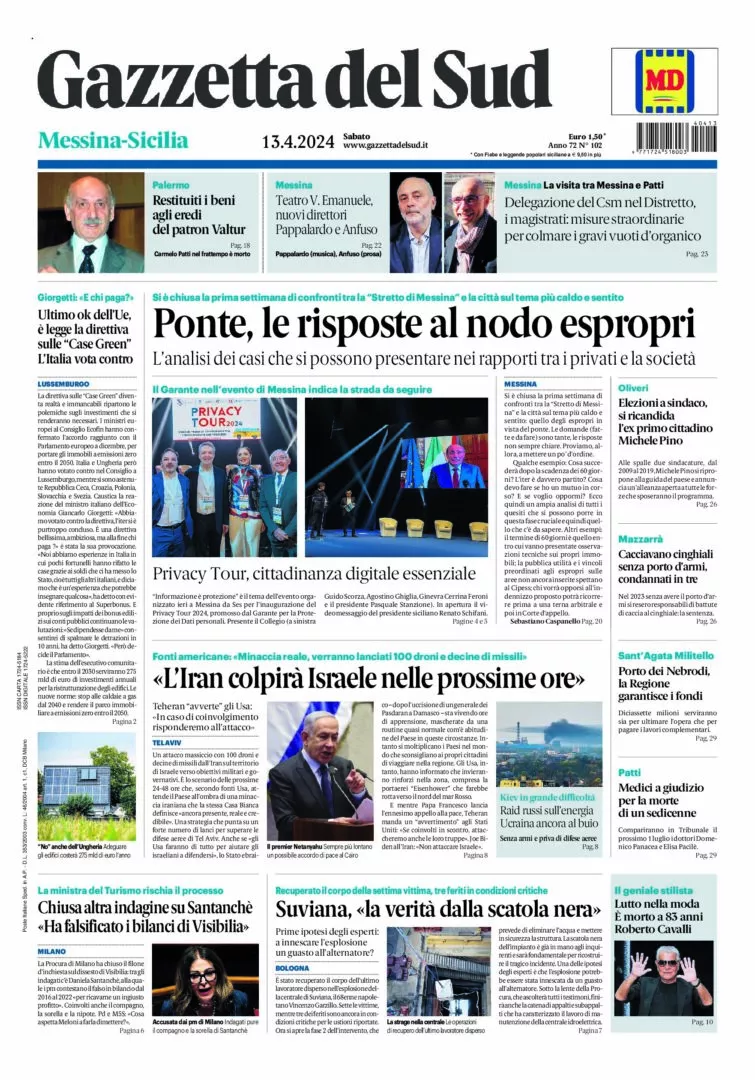 Prima-pagina-gazzetta-del-sud-messina-edizione-di-oggi-13-04-2024