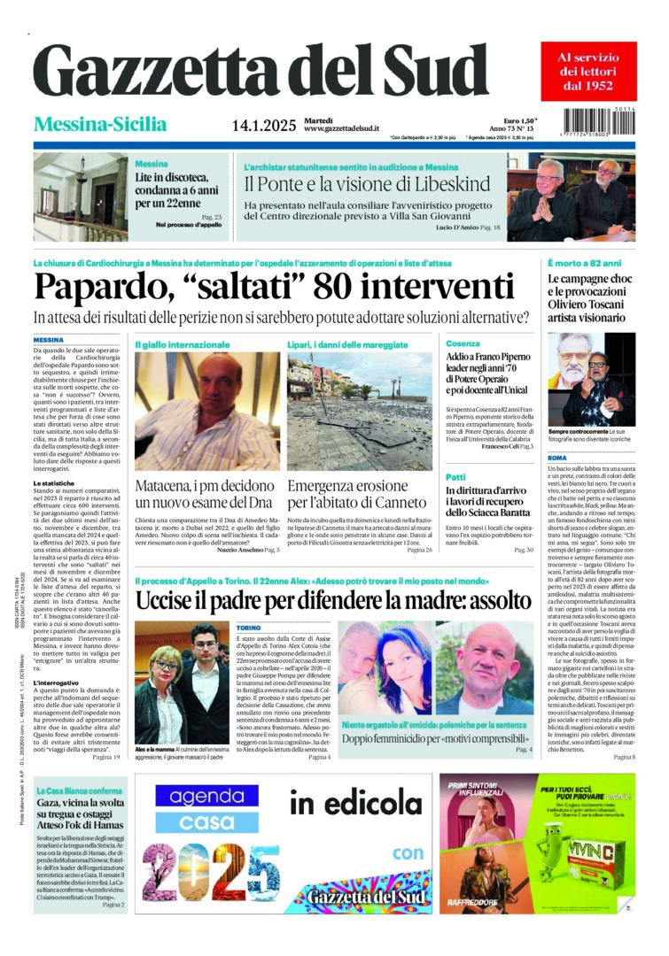 Prima-pagina-gazzetta-del-sud-messina-edizione-di-oggi-14-01-2025