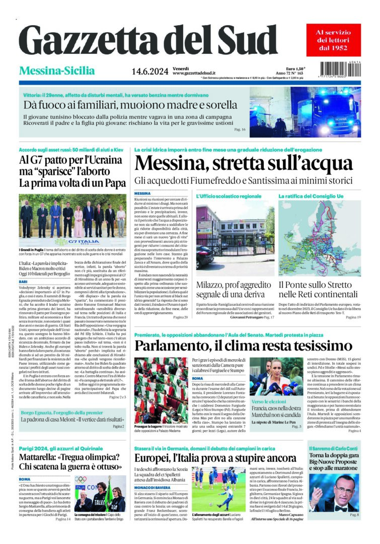 Prima-pagina-gazzetta-del-sud-messina-edizione-di-oggi-14-06-2024