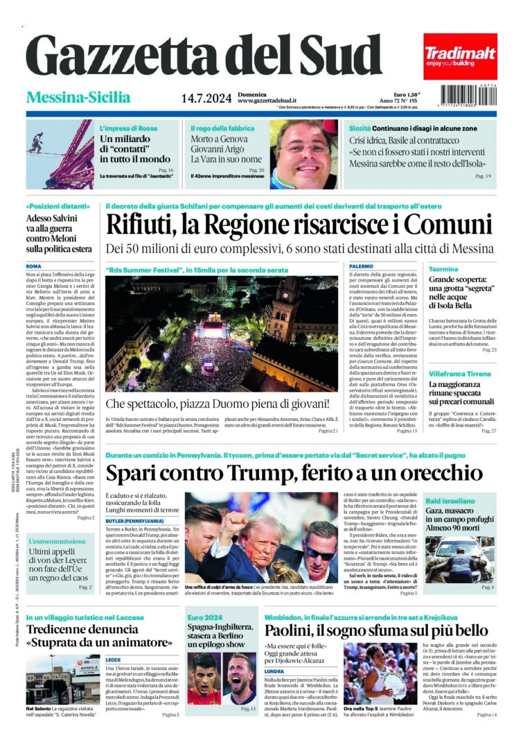 Prima-pagina-gazzetta-del-sud-messina-edizione-di-oggi-14-07-2024